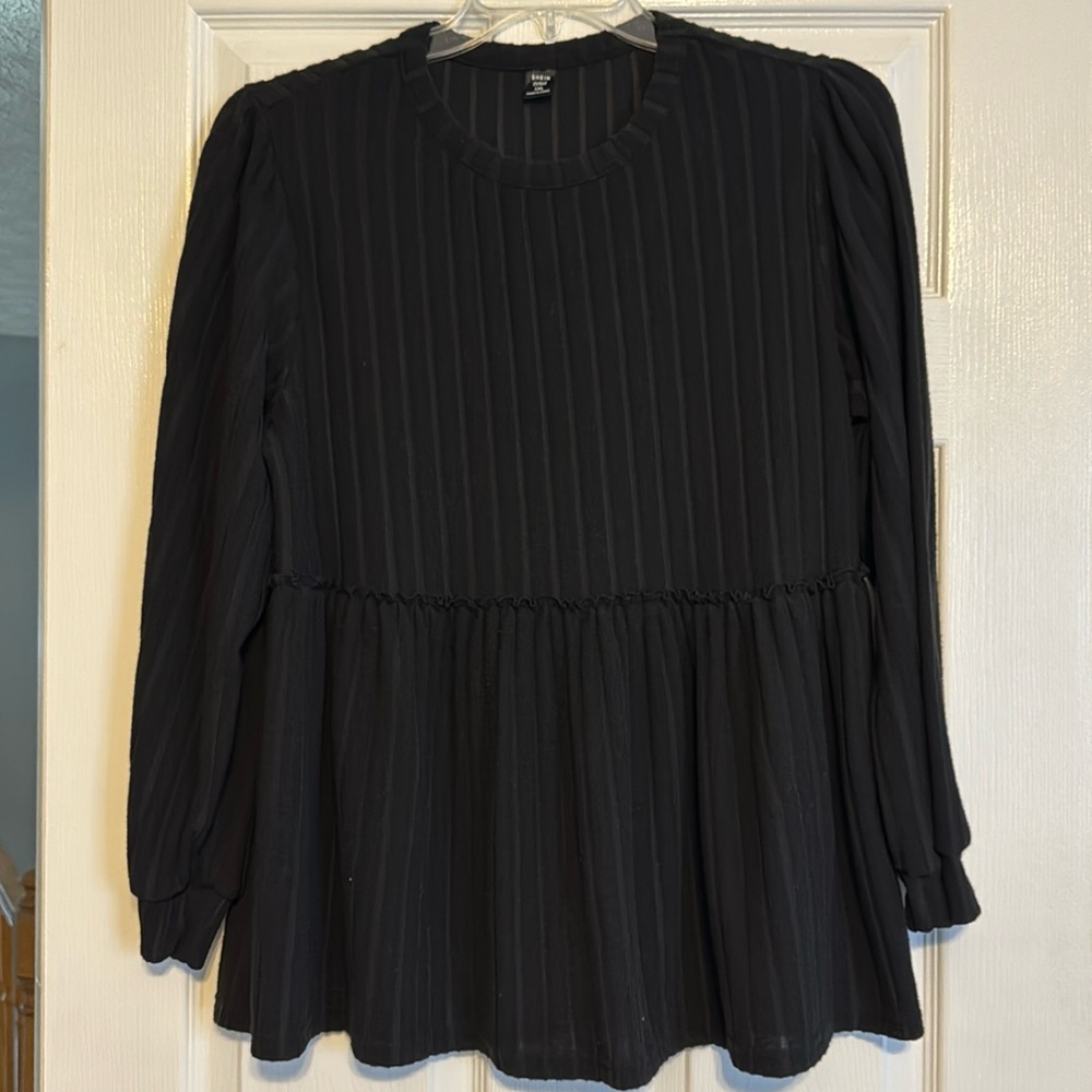 Black Ribbed Knit Peplum Sweater Shein 1X